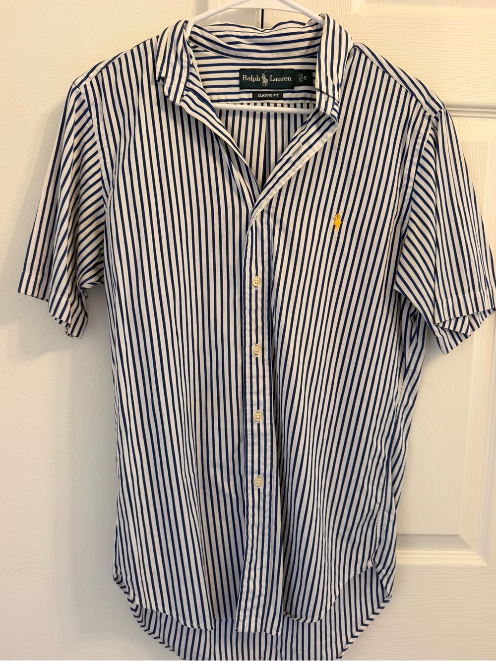 Ralph Lauren Blue & White Vertical Stripe Short-Sleeve Button-Down Shirt